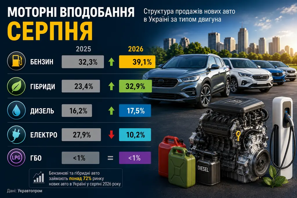 Традиційні ДВЗ в Україні повертають позиції: структура продажів нових авто за типами двигунів